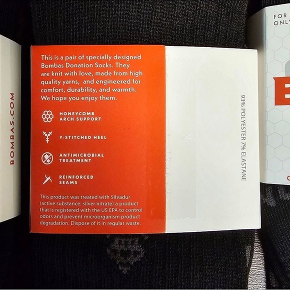 NWT Bombas Black Honeycomb Calf Crew Socks Medium Womens Size 8 - 10.5 - Picture 3 of 3